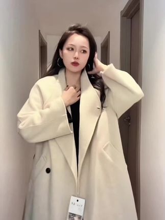 秋冬纯色宽松型女插肩袖毛呢外套显瘦女装长款大衣#毛呢大衣#显瘦穿搭#高级感穿搭 #气质穿搭#时尚百搭