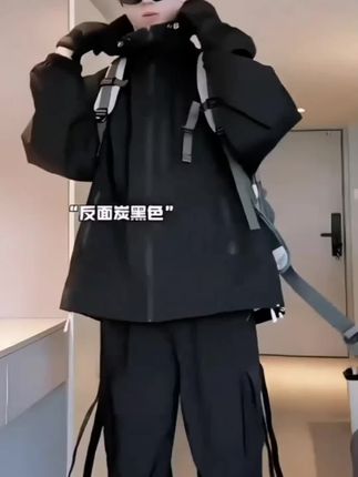#双面穿外套#休闲百搭 【现货双面穿】秋季新款连帽冲锋夹克户外防风宽松外套上衣#宽松外套上衣#秋季连帽外套