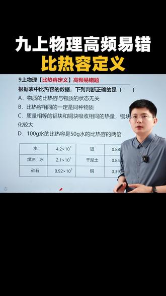 九上物理常考易错题!比热容定义问题! #物理解题技巧 #九年级物理#初三物理#比热容的定义 #每天学习一点点