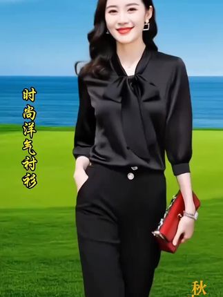 TUCANO/啄木鳥飘带蝴蝶结绸缎面衬衫女长袖春秋新款气质职业衬衣#高级感穿搭#时尚气质女装上衣 #气质这一块拿捏死死的