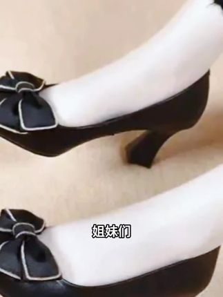 高跟鞋女2025春秋季新款尖头浅口真皮粗跟女鞋舒适蝴蝶结职业皮鞋