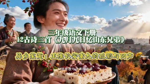 3.29三年级语文下册《12古诗三首》之《九月九日忆山东兄弟》创作背景-异乡茱萸:王维长安重九的孤#三年级语文 #古诗词鉴赏 #王维 #创作人扶植计划第三期 #茱萸