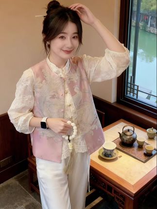 新中式国风刺绣两面穿马夹外套女2025春新 款重工复古坎肩马甲衬衫#国风服饰 #复古风穿搭