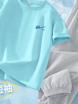 回力童装儿童套装男童新款速干短袖t恤女大童夏季薄款运动裤#高品质童装 #夏季穿搭