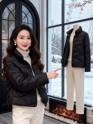 韩版白鸭绒轻薄祥云走线立领冬季外套 #双11红人上新必买清单 #秋冬穿搭 #时尚气质穿搭 #高级穿搭 #穿出自信穿出美丽