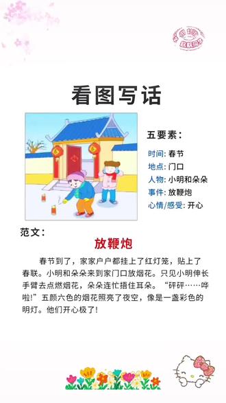 #看图写话 是一二年级重难点,孩子不会写,每天读一读范文,积累好词好句,掌握写作方法#小学语文 #看图写话范文 #写作素材