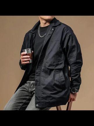 季言男士外套潮牌2025新款痞帅高级感春秋季翻领商务中长款风衣男#夹克外套
