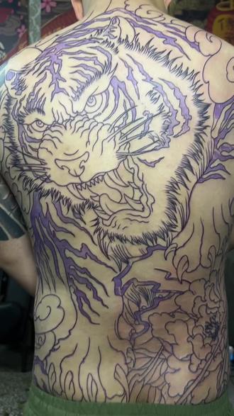 人体绘画 无不良引导 #过山虎纹身 #满背老虎 #日式老传统