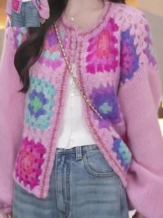 小香风彩色镂空长袖针织毛衣女2025春秋新款减龄宽松显瘦开衫上衣#好物推荐🔥 #爆款热卖中 #大数据推荐给有需要的人 #抖音小助手 #针织毛衫