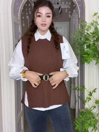 秋季套装女2025新款洋气针织马甲衬衫女外穿显瘦百搭牛仔裤三 #女士们给你们推荐.