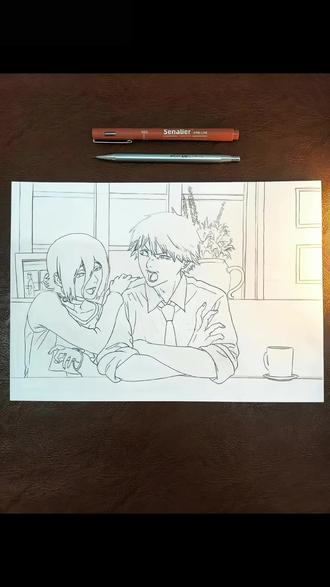 电锯人蕾塞篇手绘教程。电次君,其实我也没上过学…#电锯人蕾塞篇 #蕾塞 #手绘教程 #马克笔#真实生活分享计划