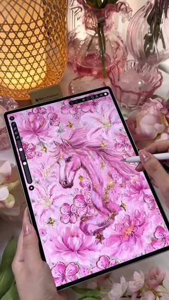 沉浸式手绘新春壁纸【马上繁花】一马当先年年有为#画画#插画#手绘 #板绘