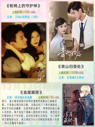 12月12日短剧上新推荐,欢迎补充推荐~
《轮椅上的守护神》主演:兰岚&刘萧旭(3搭)
《青山归杳处》主演:石雪婧&王皓祯
《金屋藏骄》主演:邓灵枢&吴添豪
《落入你的红尘万丈》主演:徐思祁&程澄
《热夜正浓》主演:李若琪&王轩
《吻安我的老公大人》主演:刘夕语&闵杰
《念念有回响》主演:李冰冰&卢奂瑜
《揽你入怀栀意浓》主演:孙妍恩&刘润铭
《换亲后,我在王府当主母》主演:冯艺然&黄靖洲
《撒娇丑妃最好命》主演:墨凝&谭思源
《锁情结》主演:马倩倩&李景泽
《她的香气》主演:戴琪轩&肖凯中
《完蛋租来的老公入戏太深》主演:鞠可儿&王浩博
《昨夜星辰已成风》主演:孟嘉鑫&纪俊良
《私会》主演:赵夕汐&苏有财
《如沐春风新月明》主演:庄汐玥&孙雪阳
《致富,从觉醒第三只眼开始》主演:曲笑孝
《带着仓库到大明》主演:陈外&刘柠熹(男频)
每日热门短剧上新推荐~
欢迎大家补充更多好剧~
快分享给你的追剧搭子一起嗑起来吧~
高甜/虐恋/轻喜/复仇/虐渣/重生/穿越
小说改编,同本短剧,N搭CP
哪部剧是你心中的top1,坐等大家的看后回评~
#新剧来袭 #高甜来袭 #好剧推荐 #剧荒推荐 #追剧不能停