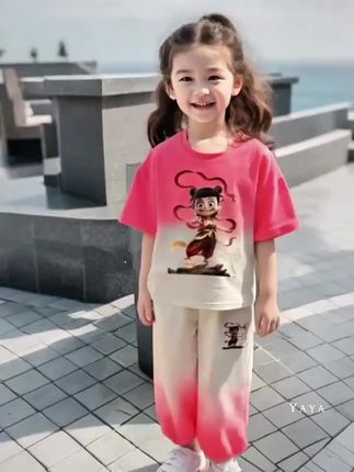 女儿买到了喜欢的衣服超级开心,#高品质童装 #夏季穿搭 #女童穿搭 #哪吒 #潮童必备