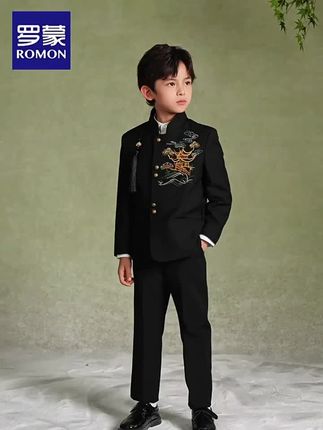 罗蒙男童新中式西装外套唐装中国风中山装套装儿童小西服演出服装#唐装 #中山装 #中式西装 #儿童礼服 #儿童西服