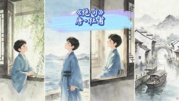 #和抖音一起学古诗 #创作者中心 #创作灵感
《绝句》
唐·杜甫
两个黄鹂鸣翠柳,一行白鹭上青天。
窗含西岭千秋雪,门泊东吴万里船。
🌿译文
两只黄鹂鸟在翠绿的柳树枝头婉转鸣叫。一行白鹭排成队列,向着湛蓝的天空高飞远去。
从窗口向外远眺,可以望见西岭山上千年不化的皑皑积雪。门前江岸边,停泊着即将远航前往东吴的万里航船。