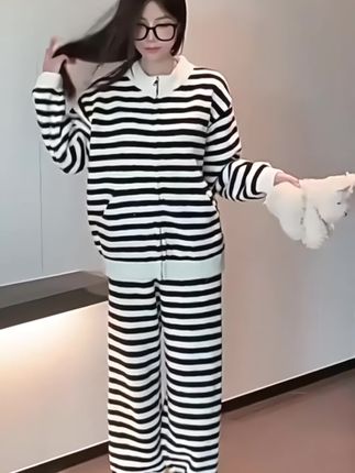 慵懒风家居服#家居服分享 #条纹控 可家居可外穿#宅家睡衣秀