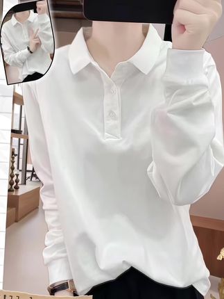 韩版polo领正肩长袖棉质t恤 早秋修身显瘦内搭打底衫上衣 #早秋穿搭 #秋装穿搭 #打底衫#t恤 #穿出自己的风格