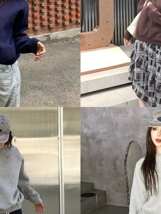 ins风春秋简约百搭圆领基础套头拼接落肩慵懒风卫衣