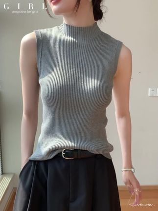 半高领针织无袖背心女秋季新款修身纯色简约洋气西装内搭上衣针织内搭#半高领内搭#西装内搭#无袖内搭针织衫