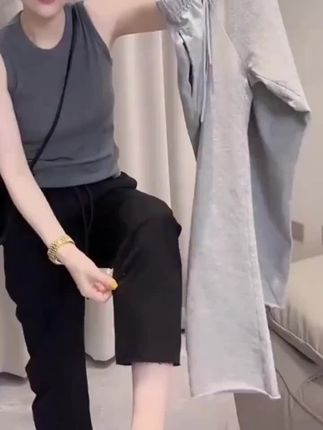 格洛森女胖妹妹梨型身材高腰显瘦九分休闲裤早秋薄款毛边直筒卫裤#梨形身材#高腰显瘦#直筒卫裤
