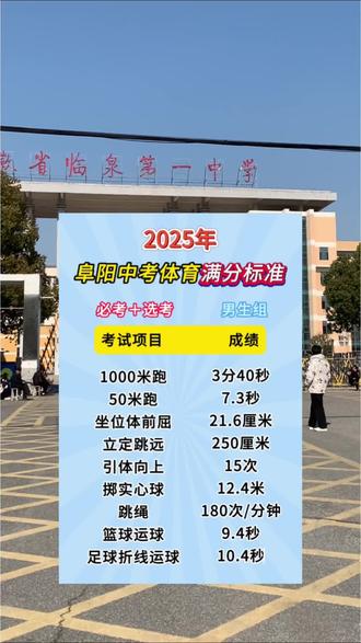 中考 体育满分标准#