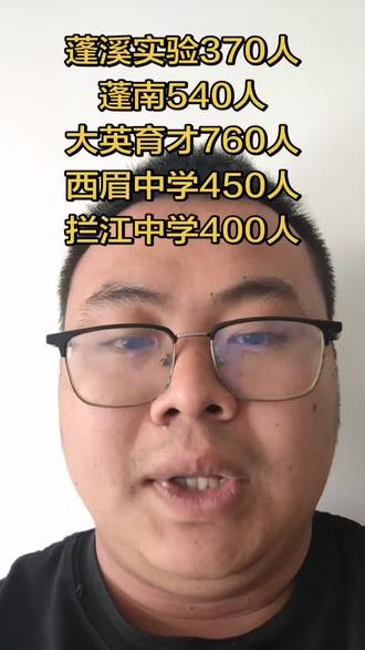 船山区外三批次高中 蓬溪实验370人
蓬南540人
大英育才760人
西眉中学450人
拦江中学400人#遂宁想象力智能中高考 #想象力智能中高考尚老师