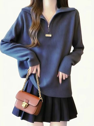 大码拉链半高领针织打底衫 #减龄显瘦穿搭 #大码女装 #大码显瘦穿搭 #针织衫 #遮肉显瘦穿搭 @DOU+小助手 @DOU+上热门