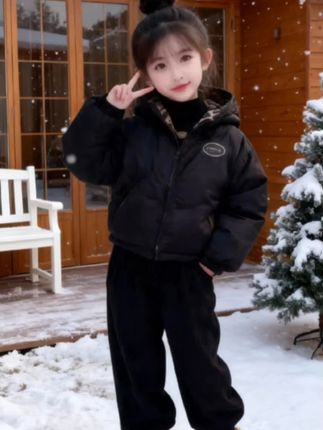 女童双面穿豹纹外套冬季2025新款中大童加厚保暖棉服哈伦裤两件套#高品质童装 #潮童穿搭 #新款