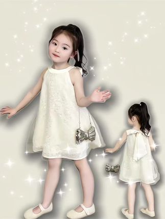 2025夏款女童挂脖裙来啦~网纱裙摆轻轻飘, 裙子上不灵不灵的蛮漂亮,甜美又洋气~小公主穿甜甜糯糯的,跑起来灵动又可爱,小童穿正合适,夏天出门回头率敲高,谁穿谁是小甜心~,#甜美穿搭 #夏季穿搭 #生女儿就要给她这样穿