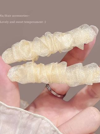 欧根纱褶皱米色发夹女边夹侧边高级感碎发刘海夹子发卡头饰新款夹 #头饰发饰 #侧边夹