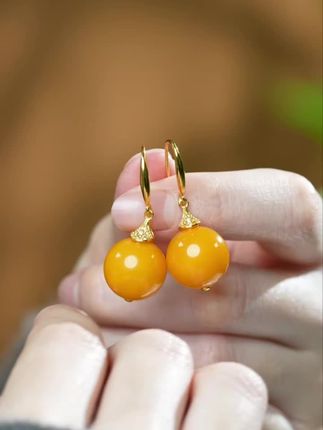 俄罗斯蜜蜡天然老蜜蜡耳环925银镶嵌鸡油黄蜜蜡耳环耳坠耳钩耳饰#时尚饰品 #耳环 #与众不同 #强烈推荐 #耳饰