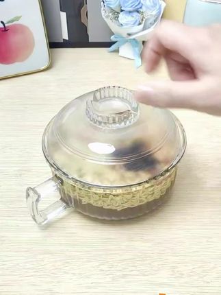 透明玻璃泡面碗带盖汤面碗学生沙拉碗大容量玻璃碗吃饭碗家用
