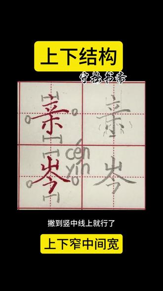 上下结构:“亲”“岑”
上下窄中间宽#硬笔书法 #小学生练字