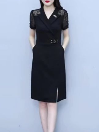 高档2025夏新款爆款大码女装时尚气质减龄修身显瘦蕾丝拼接连衣裙#气质女神范儿 #洋气减龄 #穿出自己的风格 #穿出自信穿出美丽