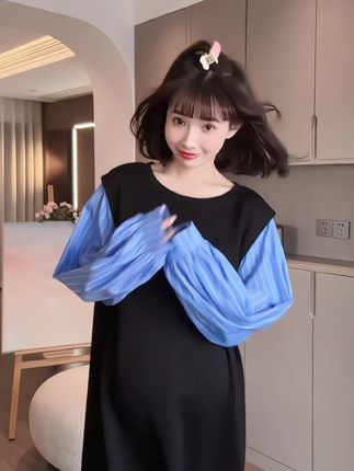 孕妇显瘦假两件连衣裙#孕妇装#孕妇裙#孕期穿搭#时尚孕妇装
