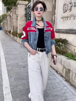 #牛仔外套 #秋季穿搭 #上衣外套 #休闲穿搭 #夹克短外套