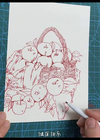 平安夜,画一筐苹果送给大家#跟着抖音学画画 #手绘作品 #绘画过程分享 #线描画教程 #平安夜