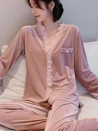 【韩版轻奢】2024年洋气金钻绒睡衣女秋冬长袖可外穿爆款家居服套装#仙女必备 #家居服套装 #秋冬睡衣 #睡衣家居服