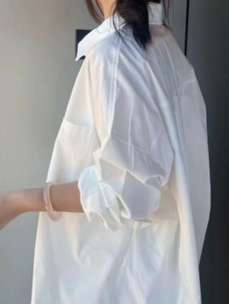 【100%棉】韩系慵懒衬衫女春秋薄款长袖衬衣高级感宽松中长款上衣#爆款热卖中 #时尚穿搭 #衬衫 #面料柔软舒适 #时尚潮流穿搭