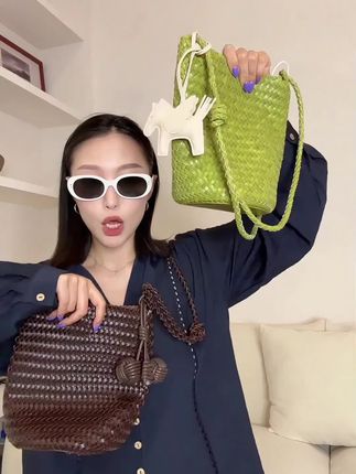小众原创设计法式头层牛皮手工编织水桶包女真皮单肩斜挎包