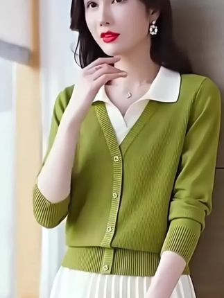 假两件针织衫打底毛衣 女装秋装2025新款秋冬季洋气爆款百搭上衣#假两件针织衫 #假两件毛衣 @巨量千川