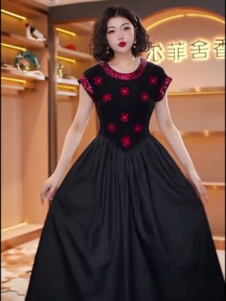 香舍菲尔原创设计亮片绣花钉珠连衣裙高贵气质修身轻奢女装-86 #高端轻奢女装#有弹性好穿又好看#秀出美丽动人的身材