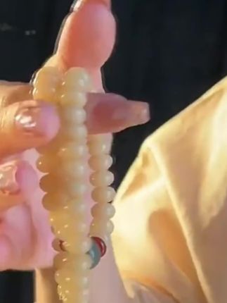(有盘玩袋)奶油菩提手持算盘珠56颗白菩提根双圈男女文玩莲蓬#菩提手串 #手串 #双圈手串
