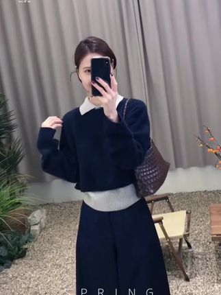 懒惰感撞色减龄POLO领上衣背心两件套百搭牛仔裤套装#秋天必备穿搭 #遮肉显瘦遮肉减龄 #谁穿谁好看系列 #套装