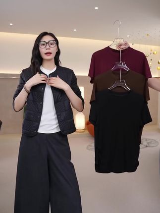 【柔柔T】Mayya Plus韩系简约收腰内搭短袖百搭圆领T恤上衣#穿搭 #ootd穿搭 #高级感穿搭 #女装 #T恤