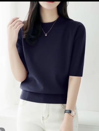圆领套头宽松遮肉设计内搭上衣女春秋季新款中袖T恤打底衫女士#百搭t恤 #简约穿搭 #洋气小衫