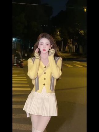 秋季穿搭一整套女2025新款减龄甜美海军领针织开衫搭百褶裙两件套#甜美穿搭 #韩系穿搭 #清纯女神 #小个子显高显瘦穿搭