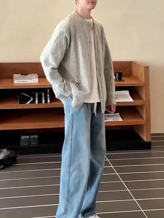 2025秋冬新款软牛仔松紧腰头抽绳款宽松直筒百搭休闲男裤大码男士#牛仔裤#ootd穿搭#谁穿谁好看#高级感穿搭#保暖又好看