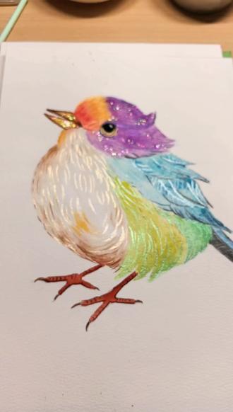 今天来画圆润小鸟🐦#日常瞎画 #灵魂画手笔下的萌宠 #画渣日常 #绘画 #珠光水彩